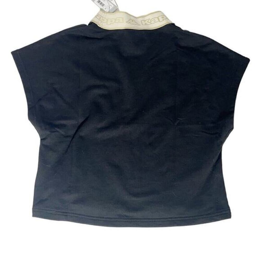 NWT Kappa Logo Tape Elero Short Sleeve Stretch Crop Black Sz‎ S Streetwear Top - Picture 2 of 7